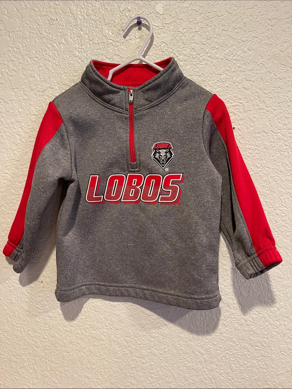 Kids Gray & Red/Cherry New Mexico LOBOS Pullover Quarter-Zip Topi